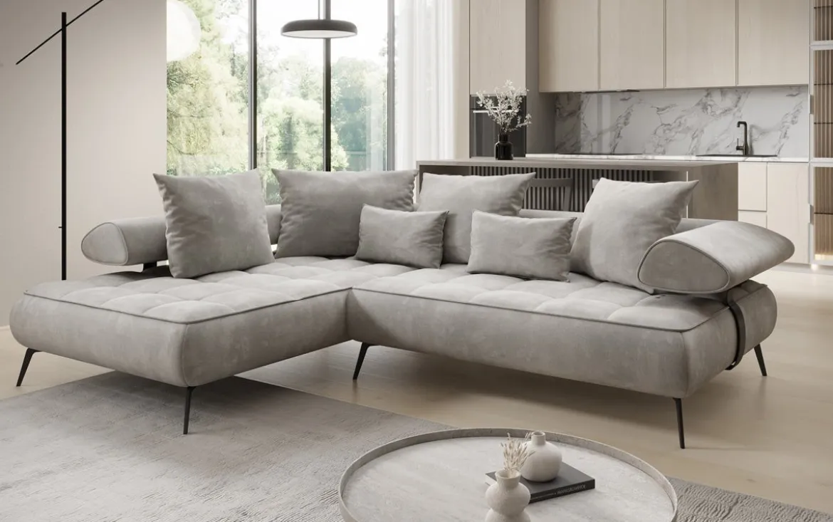 Designer Ecksofa Sydney Samt mit elektrischer Schlaffunktion