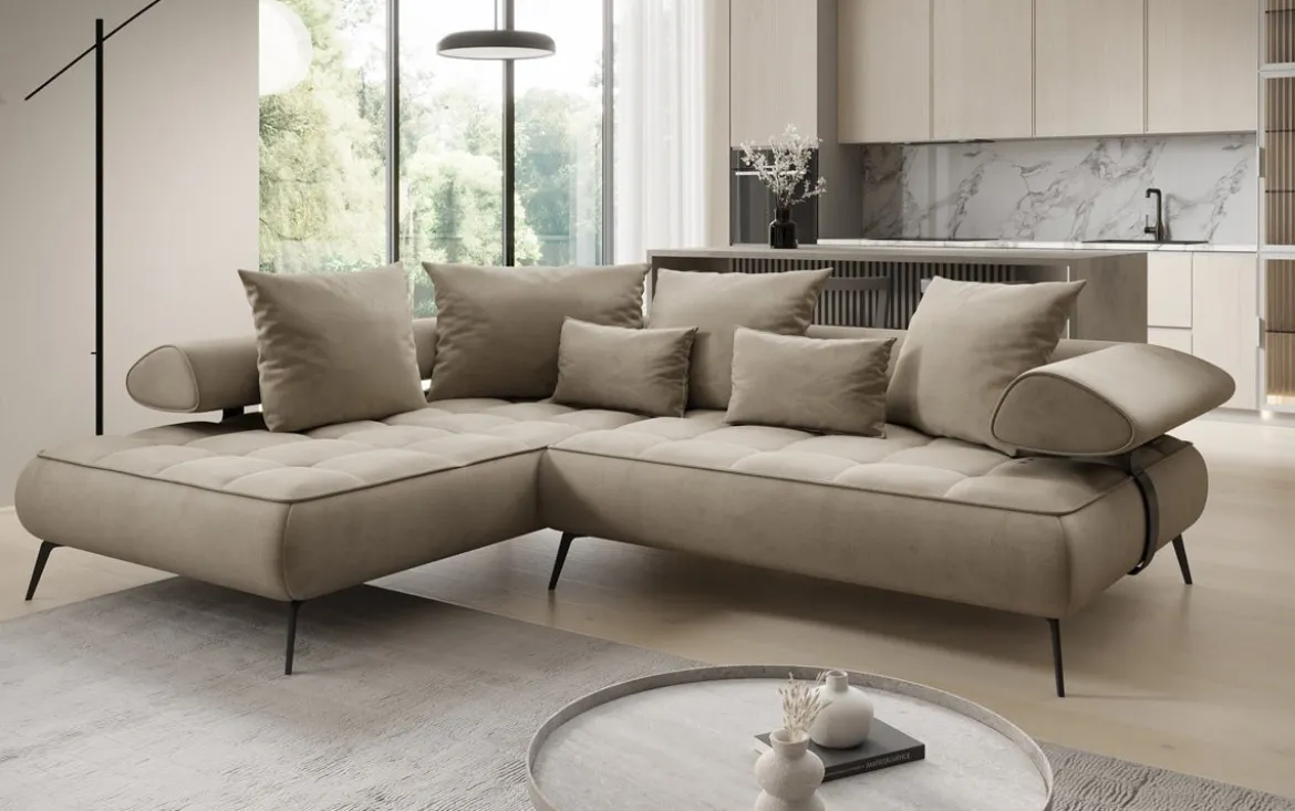 Designer Ecksofa Sydney Samt mit elektrischer Schlaffunktion