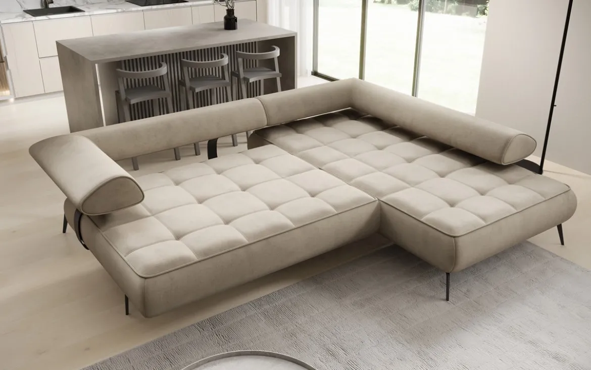 Designer Ecksofa Sydney Samt mit elektrischer Schlaffunktion