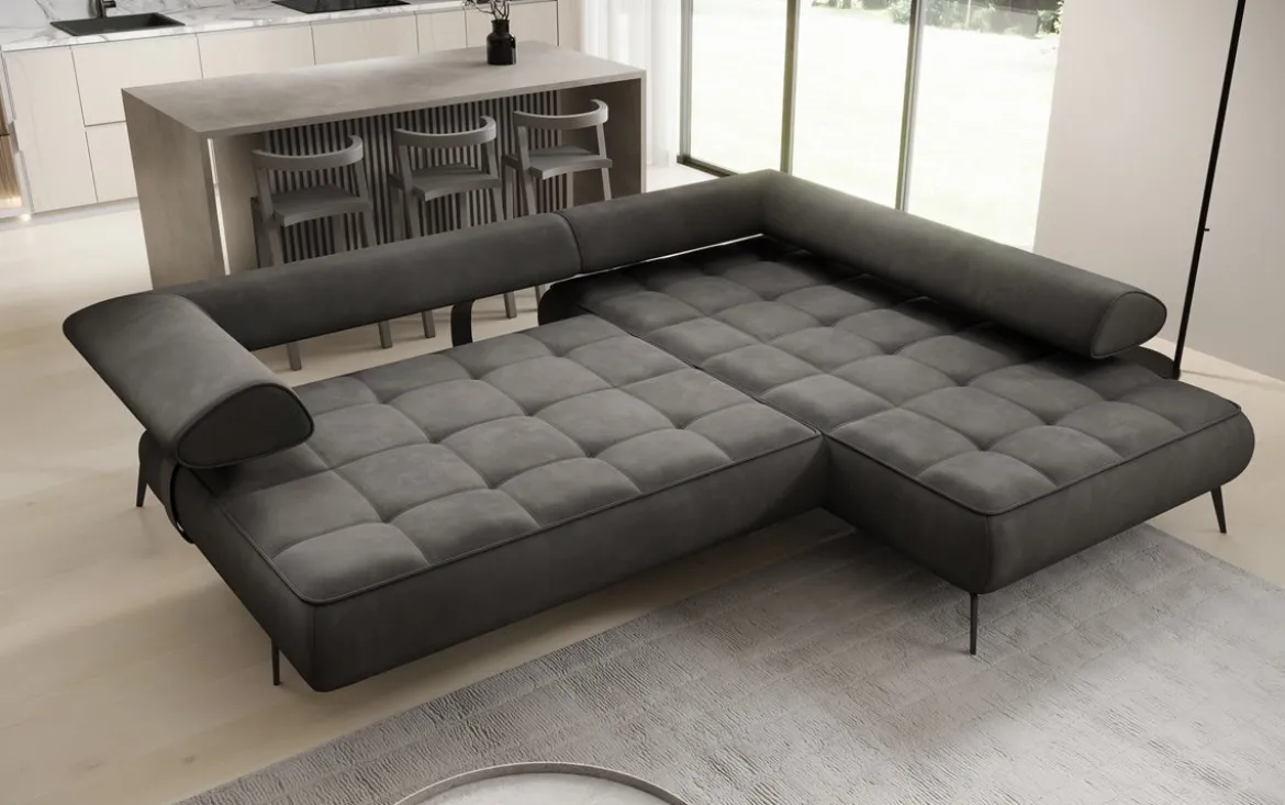 Designer Ecksofa Sydney Samt mit elektrischer Schlaffunktion