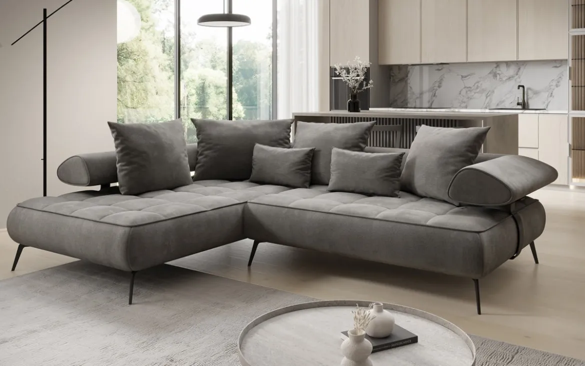 Designer Ecksofa Sydney Samt mit elektrischer Schlaffunktion