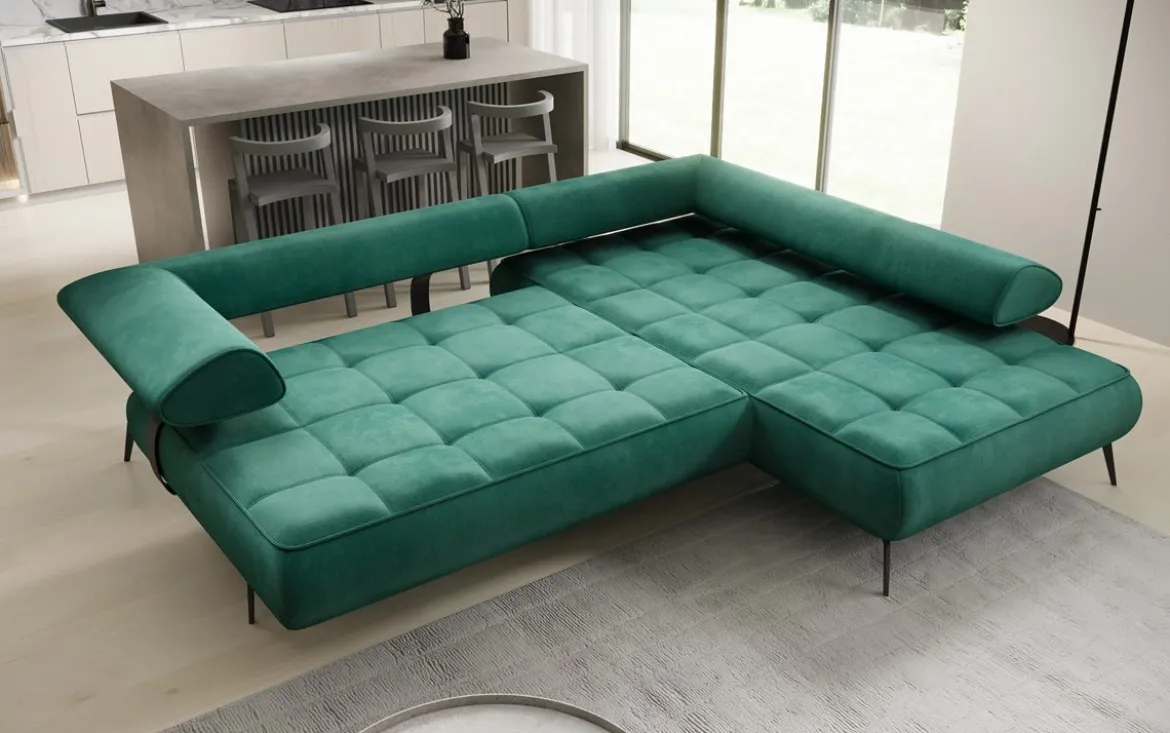 Designer Ecksofa Sydney Samt mit elektrischer Schlaffunktion