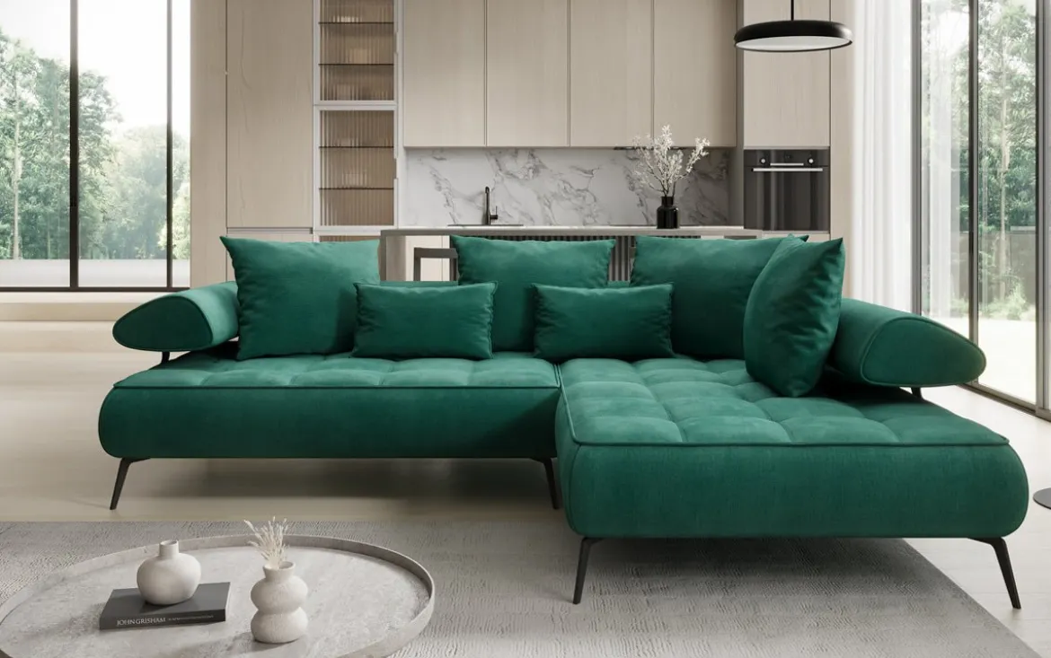 Designer Ecksofa Sydney Samt mit elektrischer Schlaffunktion