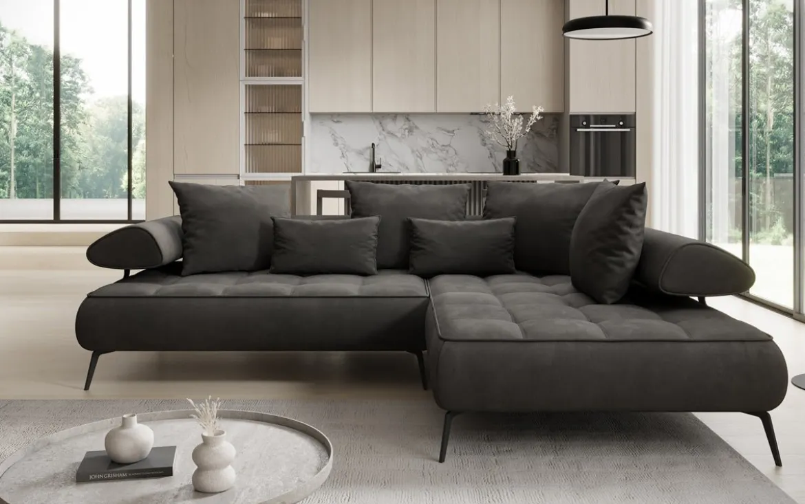 Designer Ecksofa Sydney Samt mit elektrischer Schlaffunktion