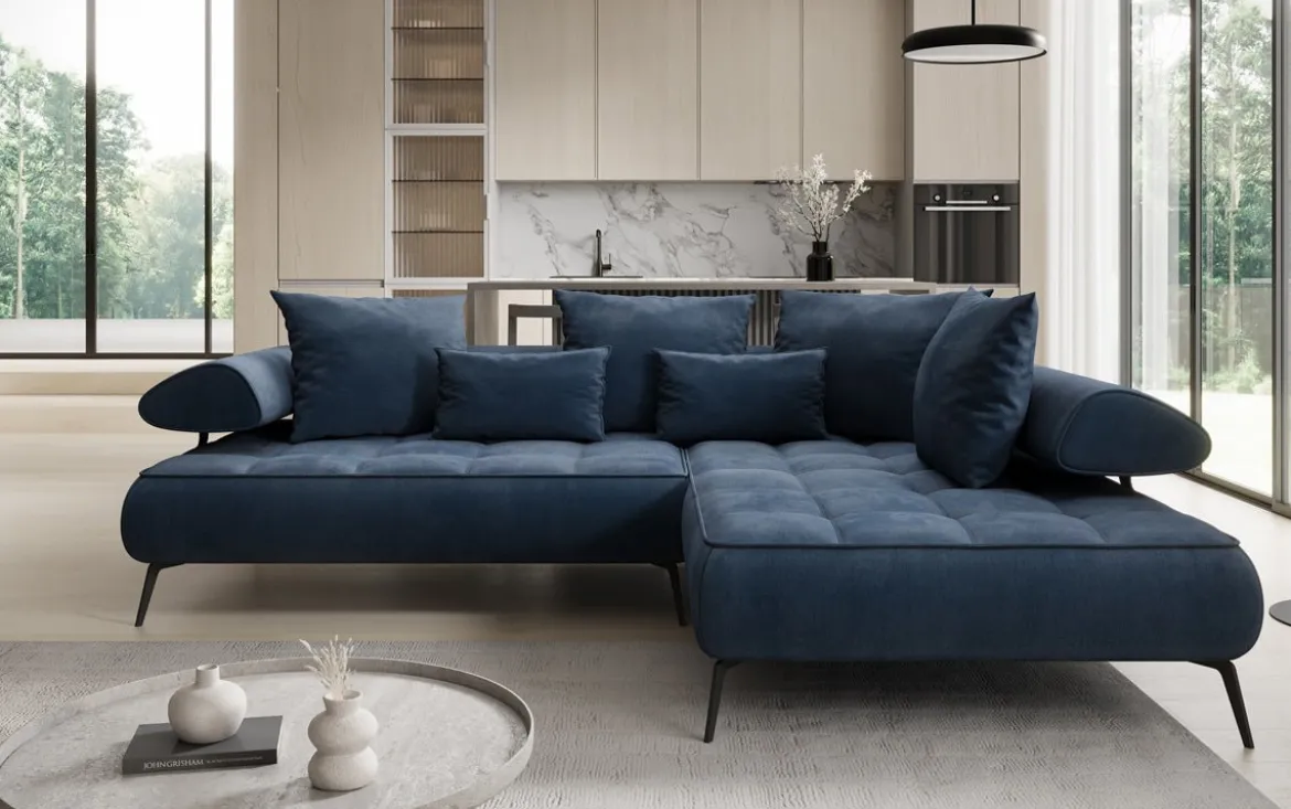 Designer Ecksofa Sydney Samt mit elektrischer Schlaffunktion