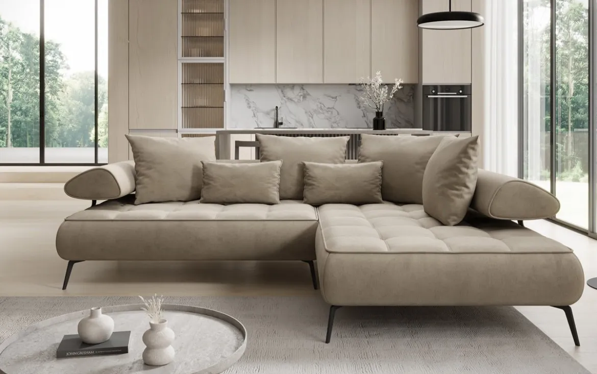 Designer Ecksofa Sydney Samt mit elektrischer Schlaffunktion