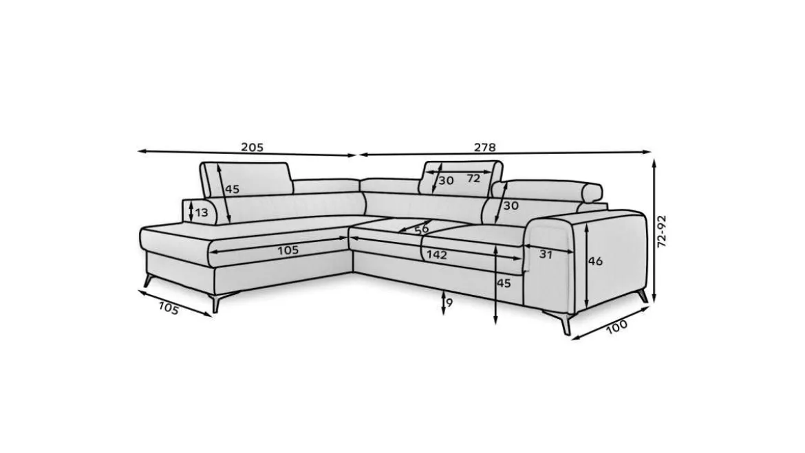 Designer Ecksofa Tirenni mit Schlaf- und Klappfunktion