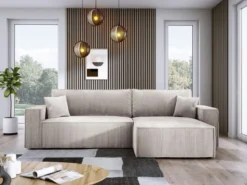 Designer Ecksofa Velanova mit Schlaffunktion und Stauraum aus Cord