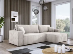 Designer Ecksofa Velanova mit Schlaffunktion und Stauraum aus Cord