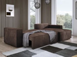 Designer Ecksofa Velanova mit Schlaffunktion und Stauraum aus Cord