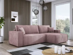 Designer Ecksofa Velanova mit Schlaffunktion und Stauraum aus Cord