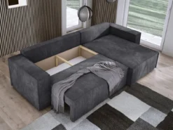Designer Ecksofa Velanova mit Schlaffunktion und Stauraum aus Cord