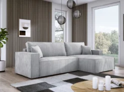 Designer Ecksofa Velanova mit Schlaffunktion und Stauraum aus Cord