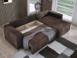Designer Ecksofa Velanova mit Schlaffunktion und Stauraum aus Cord
