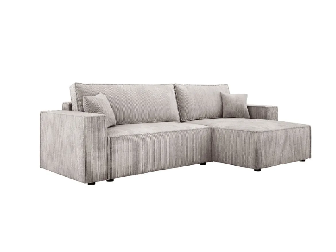 Designer Ecksofa Velanova mit Schlaffunktion und Stauraum aus Cord