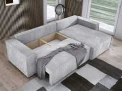 Designer Ecksofa Velanova mit Schlaffunktion und Stauraum aus Cord