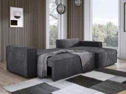 Designer Ecksofa Velanova mit Schlaffunktion und Stauraum aus Cord