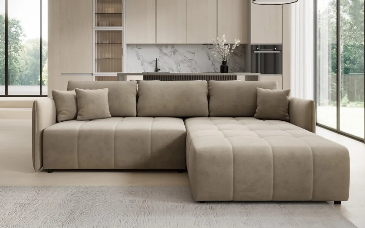 Designer Ecksofa Velaro mit Schlaf- und Klappfunktion in Samt