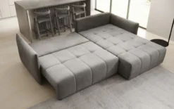 Designer Ecksofa Velaro mit Schlaf- und Klappfunktion in Samt