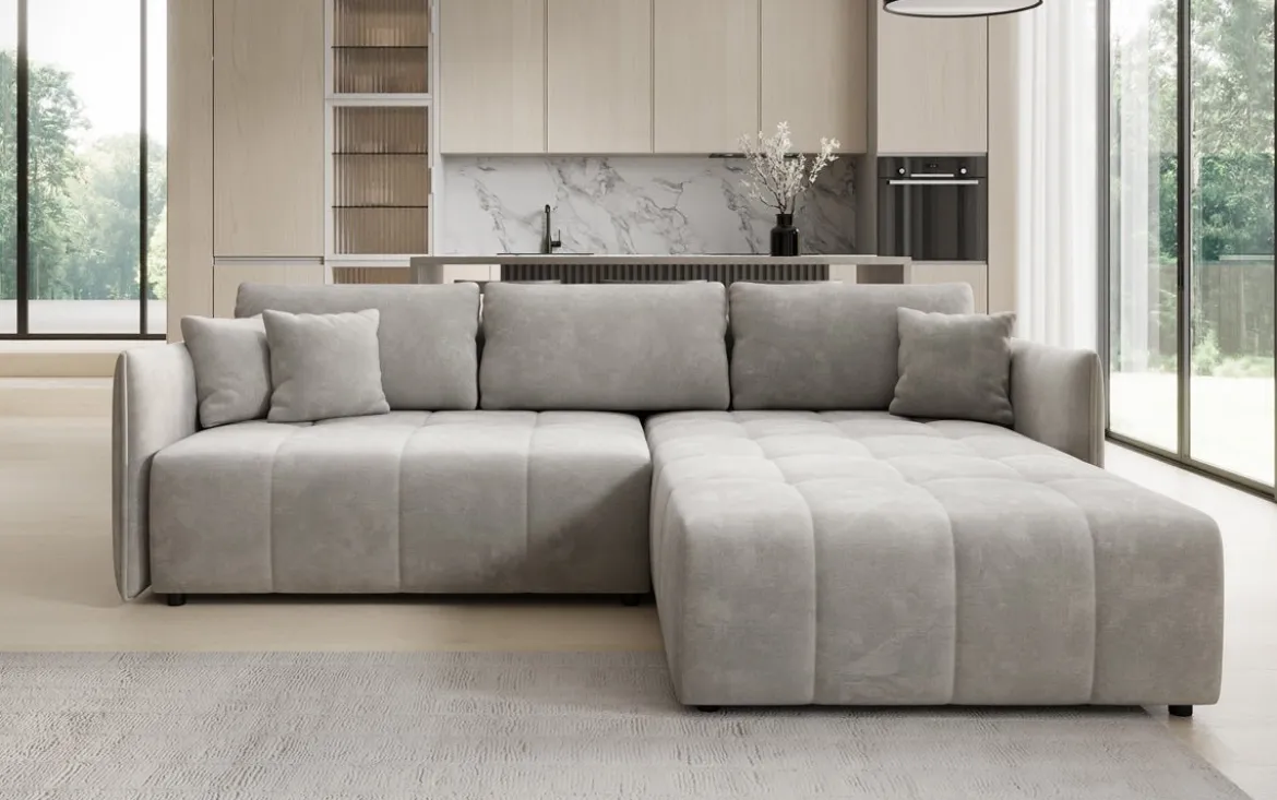 Designer Ecksofa Velaro mit Schlaf- und Klappfunktion in Samt