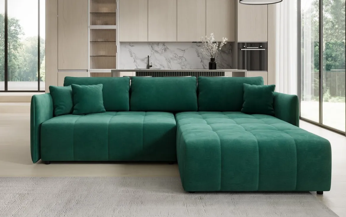 Designer Ecksofa Velaro mit Schlaf- und Klappfunktion in Samt
