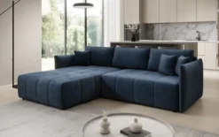 Designer Ecksofa Velaro mit Schlaf- und Klappfunktion in Samt