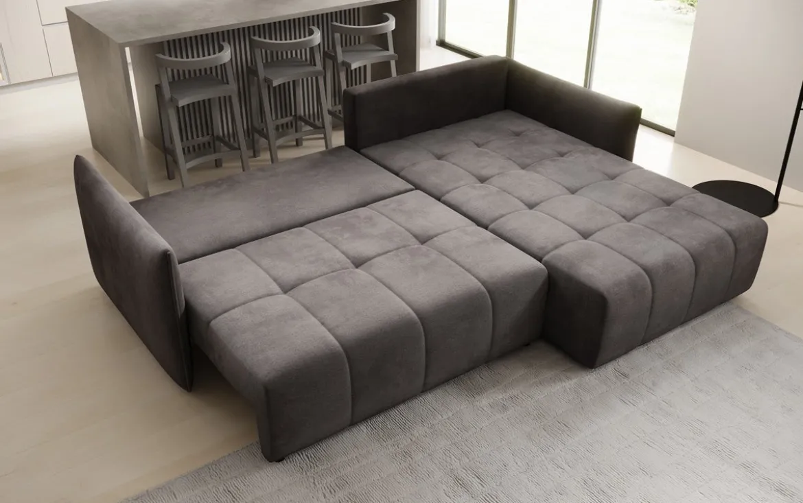 Designer Ecksofa Velaro mit Schlaf- und Klappfunktion in Samt
