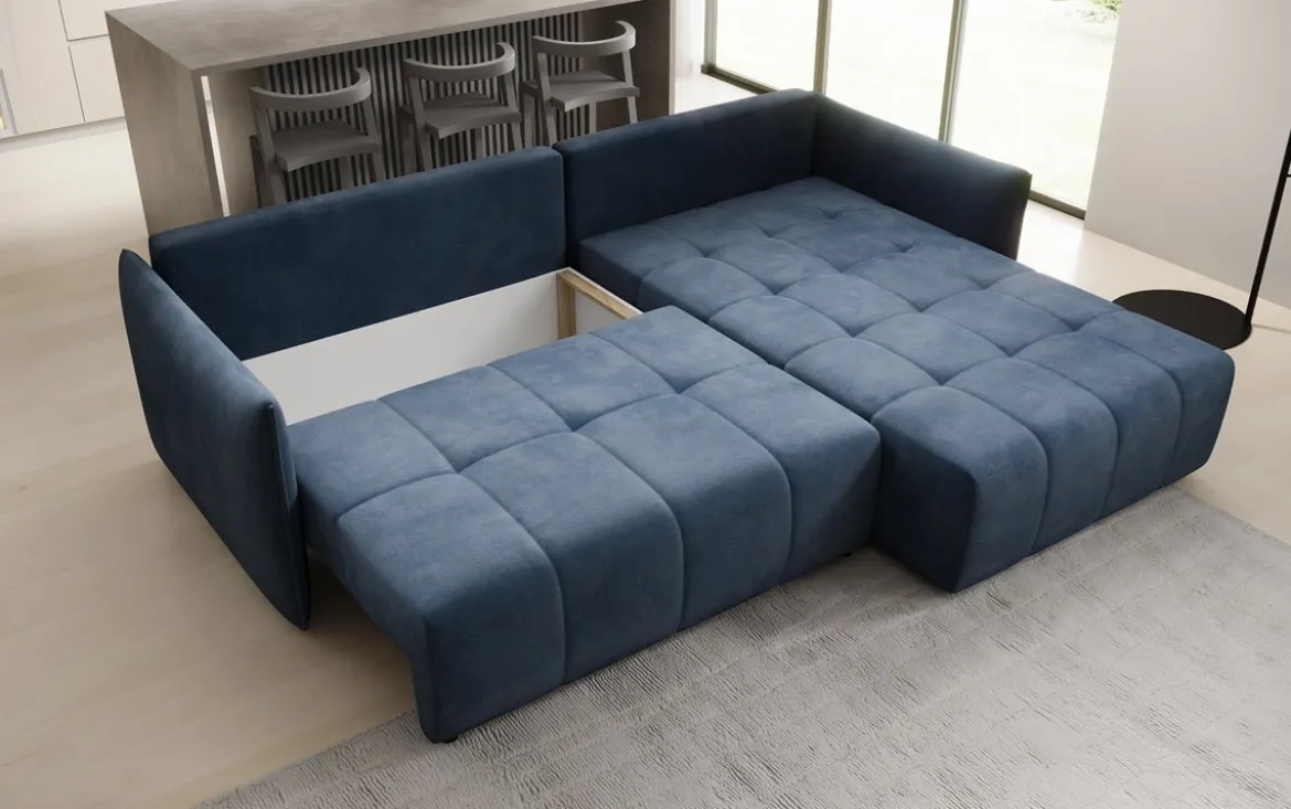 Designer Ecksofa Velaro mit Schlaf- und Klappfunktion in Samt