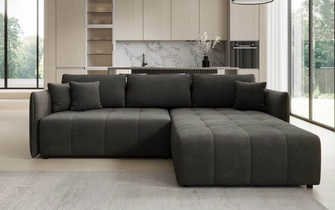 Designer Ecksofa Velaro mit Schlaf- und Klappfunktion in Samt