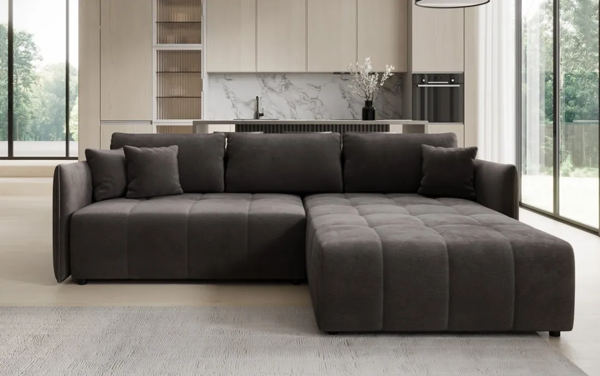 Designer Ecksofa Velaro mit Schlaf- und Klappfunktion in Samt