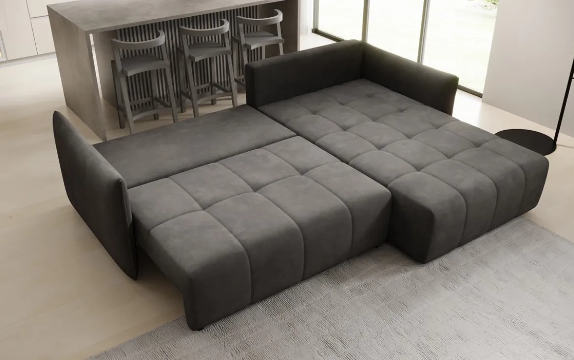 Designer Ecksofa Velaro mit Schlaf- und Klappfunktion in Samt