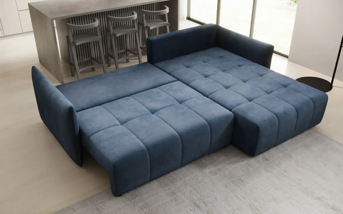 Designer Ecksofa Velaro mit Schlaf- und Klappfunktion in Samt