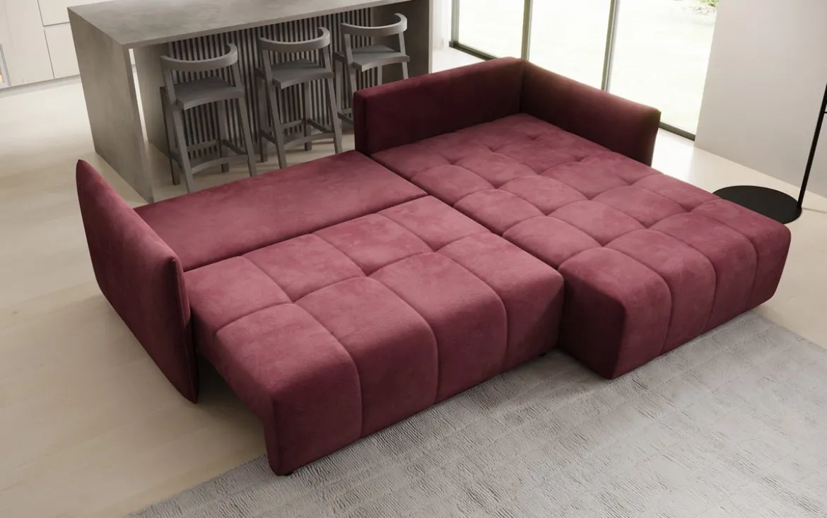 Designer Ecksofa Velaro mit Schlaf- und Klappfunktion in Samt