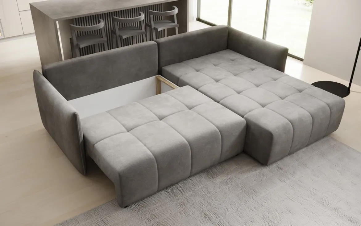 Designer Ecksofa Velaro mit Schlaf- und Klappfunktion in Samt