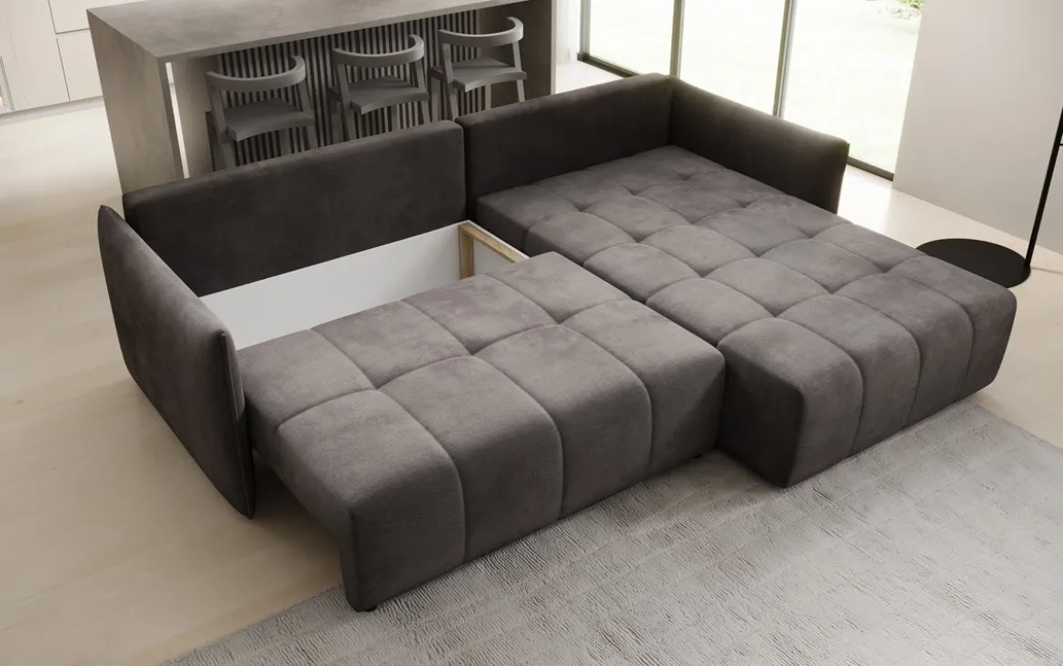 Designer Ecksofa Velaro mit Schlaf- und Klappfunktion in Samt