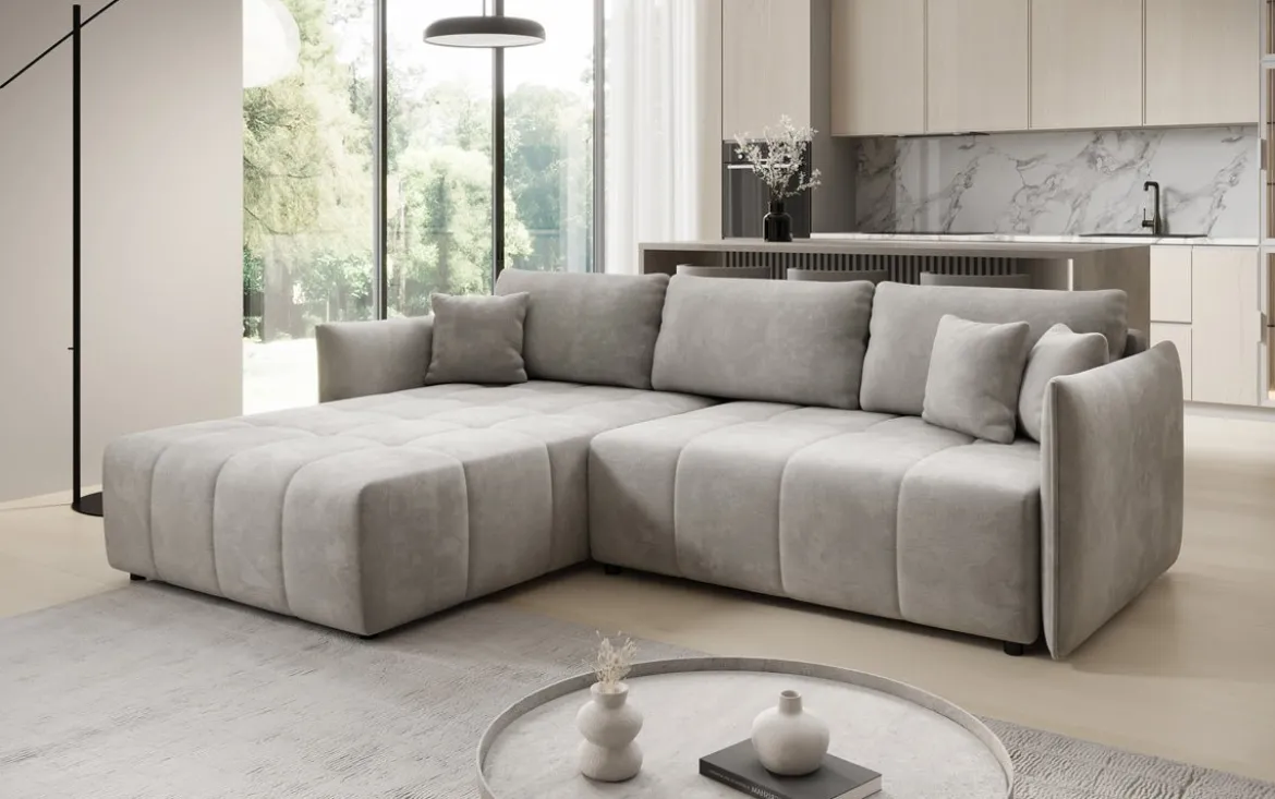 Designer Ecksofa Velaro mit Schlaf- und Klappfunktion in Samt