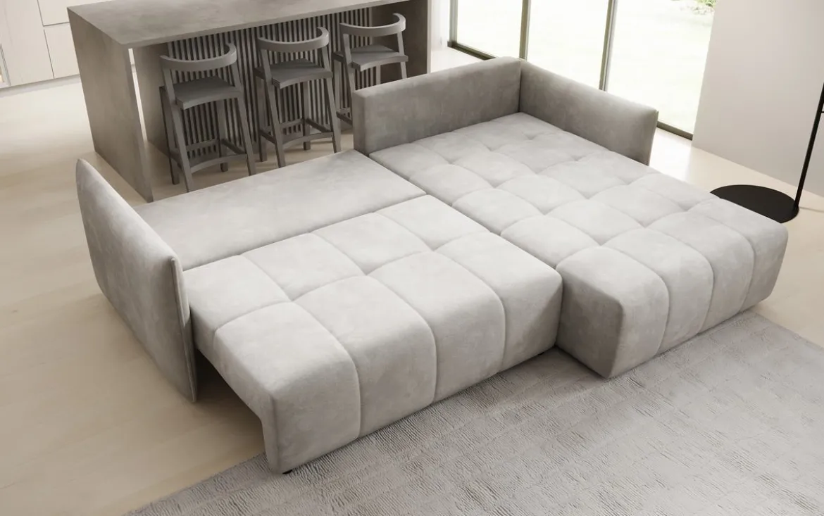 Designer Ecksofa Velaro mit Schlaf- und Klappfunktion in Samt