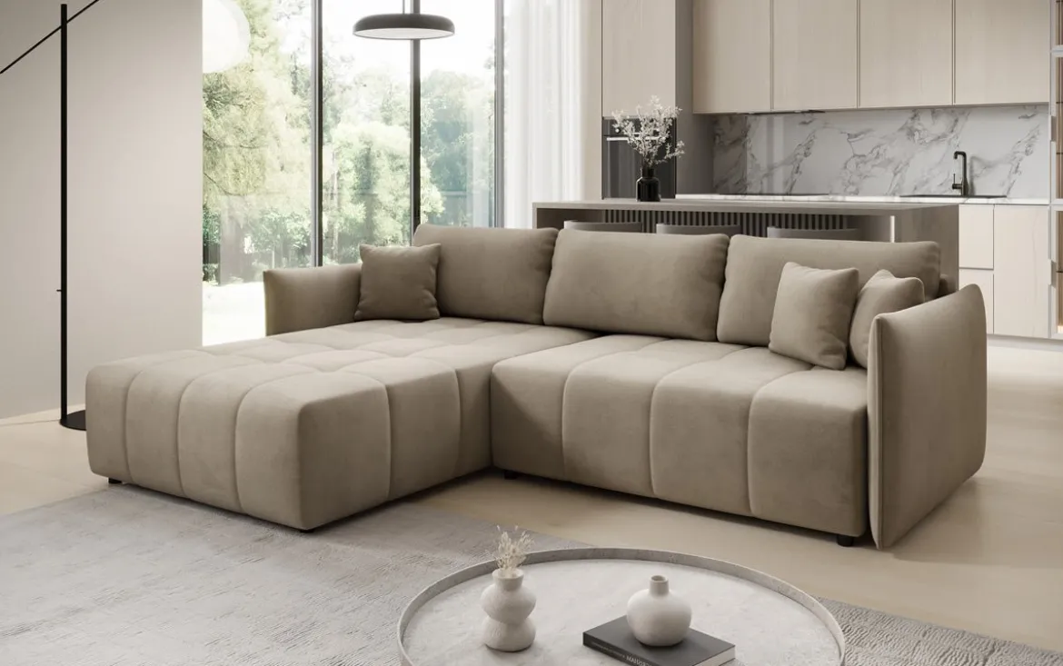 Designer Ecksofa Velaro mit Schlaf- und Klappfunktion in Samt