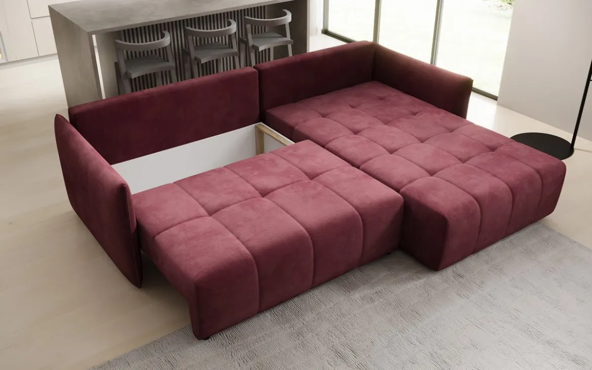 Designer Ecksofa Velaro mit Schlaf- und Klappfunktion in Samt