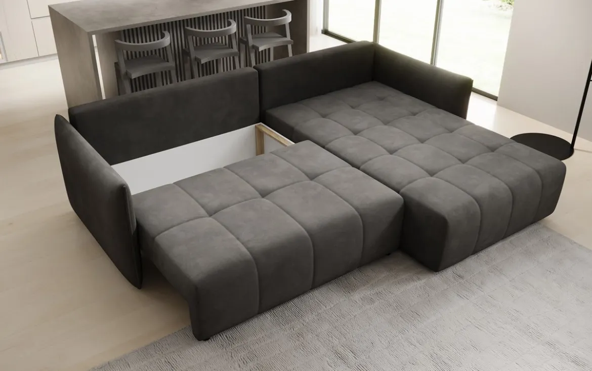 Designer Ecksofa Velaro mit Schlaf- und Klappfunktion in Samt