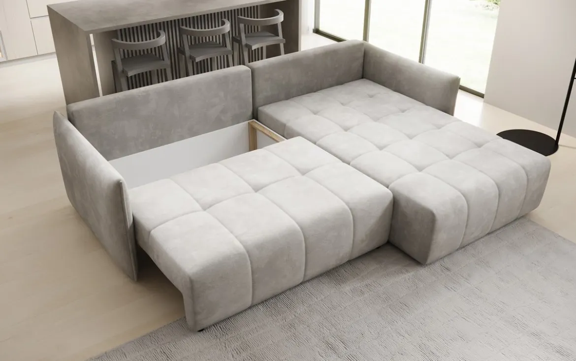 Designer Ecksofa Velaro mit Schlaf- und Klappfunktion in Samt
