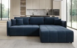Designer Ecksofa Velaro mit Schlaf- und Klappfunktion in Samt