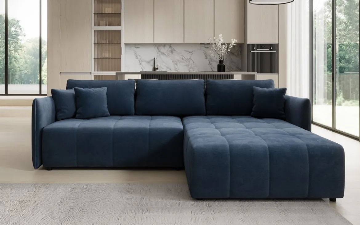 Designer Ecksofa Velaro mit Schlaf- und Klappfunktion in Samt