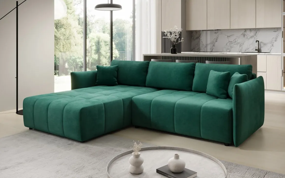 Designer Ecksofa Velaro mit Schlaf- und Klappfunktion in Samt