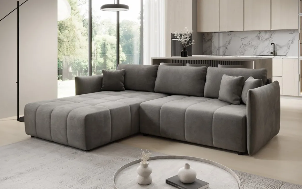 Designer Ecksofa Velaro mit Schlaf- und Klappfunktion in Samt