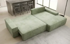 Designer Ecksofa Verona mit breiter Ottomane mit Schlaf- und Klappfunktion in Cord