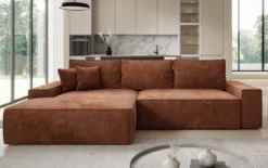 Designer Ecksofa Verona mit breiter Ottomane mit Schlaf- und Klappfunktion in Cord