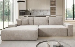 Designer Ecksofa Verona mit breiter Ottomane mit Schlaf- und Klappfunktion in Cord
