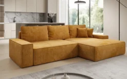 Designer Ecksofa Verona mit breiter Ottomane mit Schlaf- und Klappfunktion in Cord