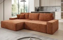 Designer Ecksofa Verona mit breiter Ottomane mit Schlaf- und Klappfunktion in Cord